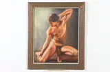 Kneeling Male Nude by American School, KNEELING MALE NUDE, oil on board, sold Mar 2018