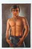 R. Quesada, Portrait of Man with Bare Torso, Oil on canvas