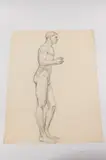 Allyn Cox, Male Nude-- Right Profile Study of Man, Charcoal on paper.