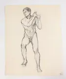 Allyn Cox, Male Nude Study of Man Pulling, Charcoal on paper.