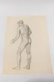 Allyn Cox, Male Nude Study for Confederate Soldier Unfurling Flag for the Last Time, Charcoal on paper