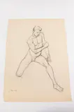 Allyn Cox, Male Nude Study for Man Astride Seat, Charcoal on paper.