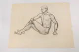 Allyn Cox, Male Nude Study for Seated Union Soldier Wearing Greatcoat, Charcoal on paper