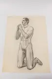 Allyn Cox, Male Nude Study for Man Kneeling in the Presence of the Ark of the Covenant, Charcoal on paper