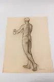 Allyn Cox, Male Nude Study for Arab with Spear Looking Towards Mecca, Charcoal on paper