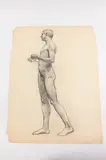 Allyn Cox, Male Nude Study for Grand Master Robert Williams, Charcoal on paper