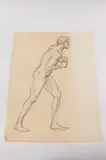 Allyn Cox, Nude Study of Man Pushing, Charcoal on paper.