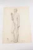 Allyn Cox, Male Nude Study for Horace Greeley Portrait, Charcoal on paper