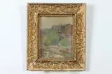 Alexis B. Many, House Near River, Oil on board in "as is" condition