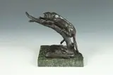 Gary Herbert, Mountain Lion in Tree, Green marble plinth base with rough-cut edge