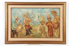 Belgian School, Clowns, Oil on board