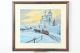 Russian School, Horse Drawn Cart in Snow, Gouache