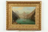 Boat on Mountain Lake by Continental School, Oil on board, sold Mar 2018
