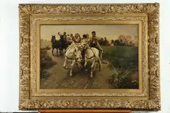 Michał Gorstkin-Wywiórski, Procession of Horse Drawn Carts Carrying Bridal Party, Oil on canvas