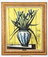 Bernard Buffet, Iris Blues, Oil on canvas bearing gallery label verso