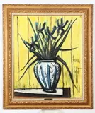 Bernard Buffet, Iris Blues, Oil on canvas bearing gallery label verso
