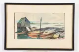 Joseph Douglas Purcell, Docked Sailboats by Shanty, Watercolor