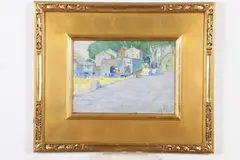Frances Wiley Faig, Village Street Scene, Oil on board