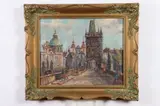 Russian School, Street Scene, Oil on canvas
