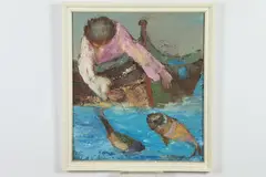 Alfred Rogoway, Fishing, Oil on board