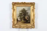 FIGURES ON PATH NEAR COTTAGE and MOUNTAINOUS LANDSCAPE WITH COWS: TWO WORKS by Continental School, FIGURES ON PATH NEAR COTTAGE and MOUNTAINOUS LANDSCAPE WITH COWS: TWO WORKS, oil on wood panel, sold Apr 2018