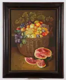 Jose Escofet, Fruit in Basket, Watercolor and gouache
