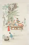 Anonymous, "Figures in Garden", Ink and color on paper scroll