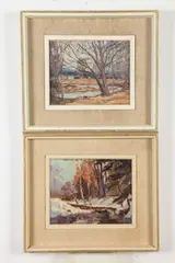 FALL AND WINTER LANDSCAPES: TWO WORKS, each signed by Hanno Schrader, Oil on board, sold Jun 2018