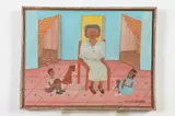 Micius Stephane, Interior Scene with Mother and Children, Oil on board