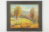 Samuel Baldwin Pratt, Autumn Landscape with Figures, Oil on board.
