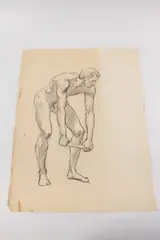 Allyn Cox, Male Nude Study for Man Winching Cornerstone, Charcoal on paper
