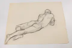 Allyn Cox, Male Nude Study -- Man Reclining, Charcoal on paper