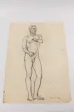 Allyn Cox, Male Nude Study for Sailor Holding Cannon Wheel, Charcoal on paper