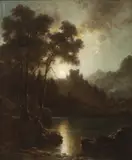Heinrich Karl von Pechmann, Laftian Citadel in Moonlit Landscape, LAFTIAN CITADEL IN MOONLIT LANDSCAPE, oil on canvas