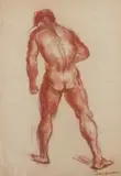 Russian School, Standing Nude Figure, Charcoal on paper