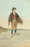 C. Polidori, Young Man Harvesting Wheat, Watercolor