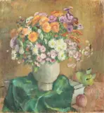Gustav Trois, Floral Arrangement with Apples, Oil on canvas