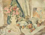 Gustav Trois, Still Life with Flowers and Pears, Oil on canvas