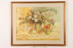 Wang Xiao, Table Top Still Life with Vase of Flowers, Pastel