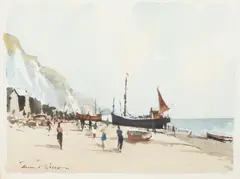 Boats Along the Shore by Edward Wesson, Watercolor, sold Jul 2018