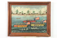 Janet Munro, The Rowboat Ralley Or the Race on July 4Th, Oil on board