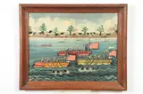 Janet Munro, The Rowboat Ralley Or the Race on July 4Th, Oil on board