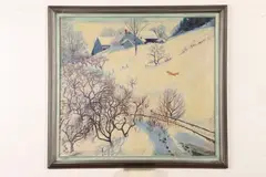 Anna Woodward, Snow Covered Landscape, Oil on canvas in "as is" condition