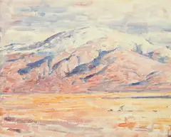 Dines Carlsen, MOUNTAIN AND DESERT, estate stamped and titled verso, Oil on board