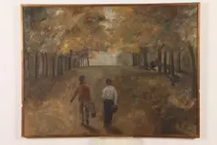 Amalia Avia, Two Boys on the Road, Oil on board