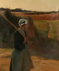 Walter Nettleton, Country Girl in Field, Oil on canvas