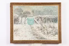 Jenny Montigny, Green Gate in Snow Covered Landscape, Oil on canvas