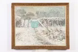 Jenny Montigny, Green Gate in Snow Covered Landscape, Oil on canvas