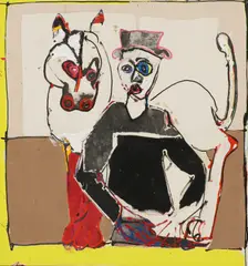 John Kiki, Untitled, mixed media and collage on canvas 135 x 127cm