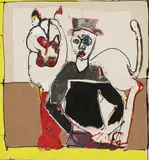 John Kiki, Untitled, mixed media and collage on canvas 135 x 127cm